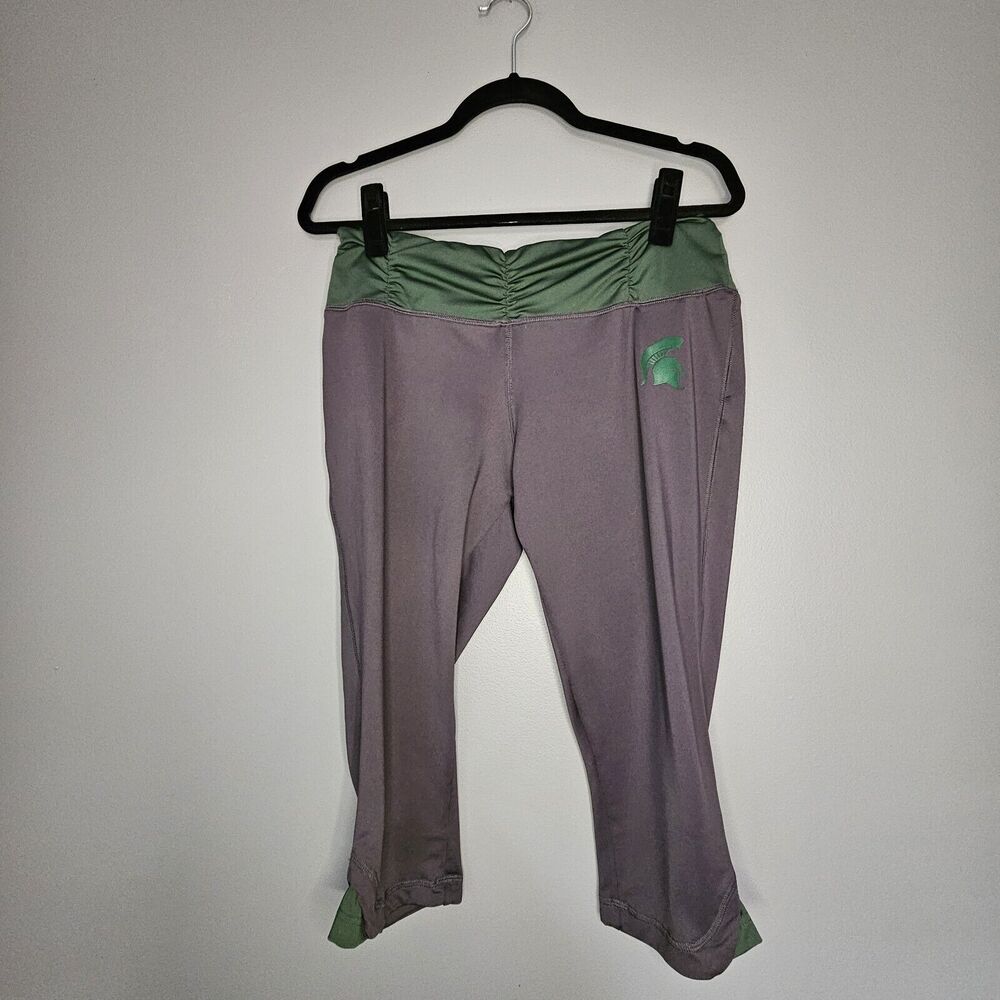 Knights Apparel Michigan‎ State MSU Cropped Leggings L Gray/Green Football Fan